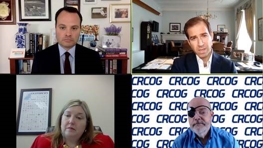 Senator Lesser, Mayor Bronin, Kim Robinson, and Lyle Wray discussing the sketch-level forecast