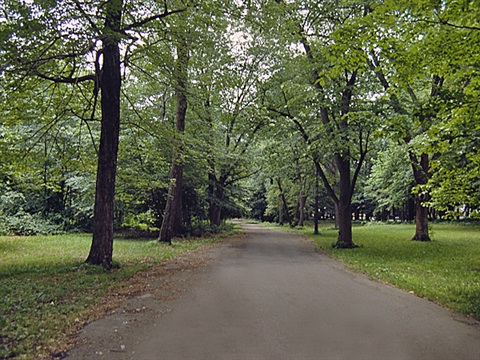 A view along the paved path at Keney Park