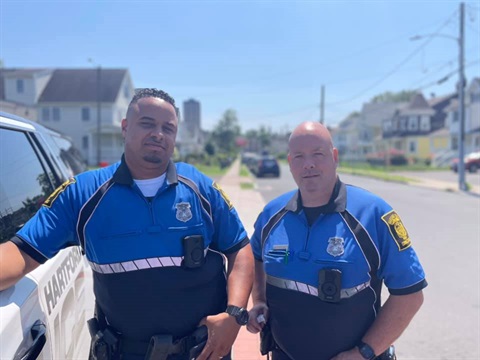 Clay Arsenal and Upper Albany Community Service Officers Montanez and Ufferfilge working Albany Avenue.