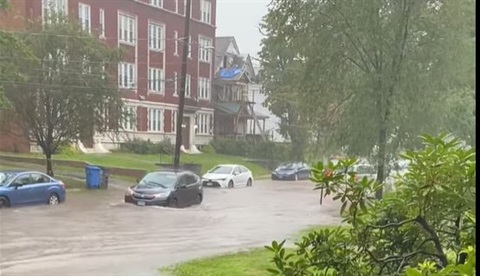 A flooded street in Hartford, CT