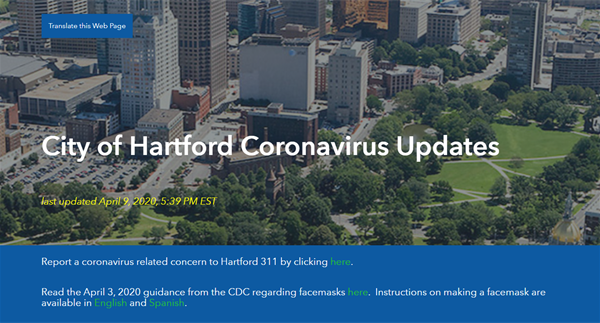 Screenshot of the City's new Covid-19 website